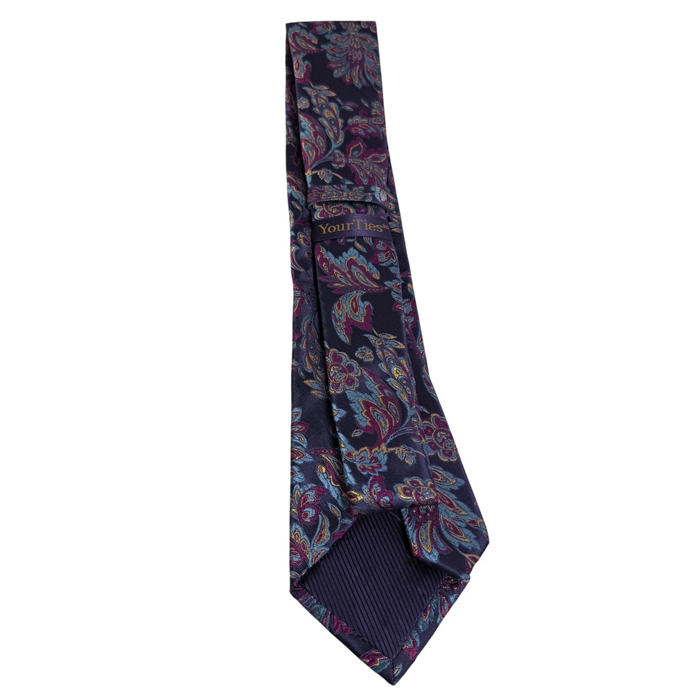 YourTies Mens Silk Tie Floral Paisley Jacquard Black Teal Magenta Handtailored - Picture 3 of 5